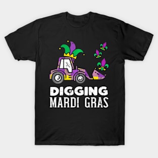 Kids Digging Mardi Gras Bulldozer Truck Cute Boys Kids T-Shirt